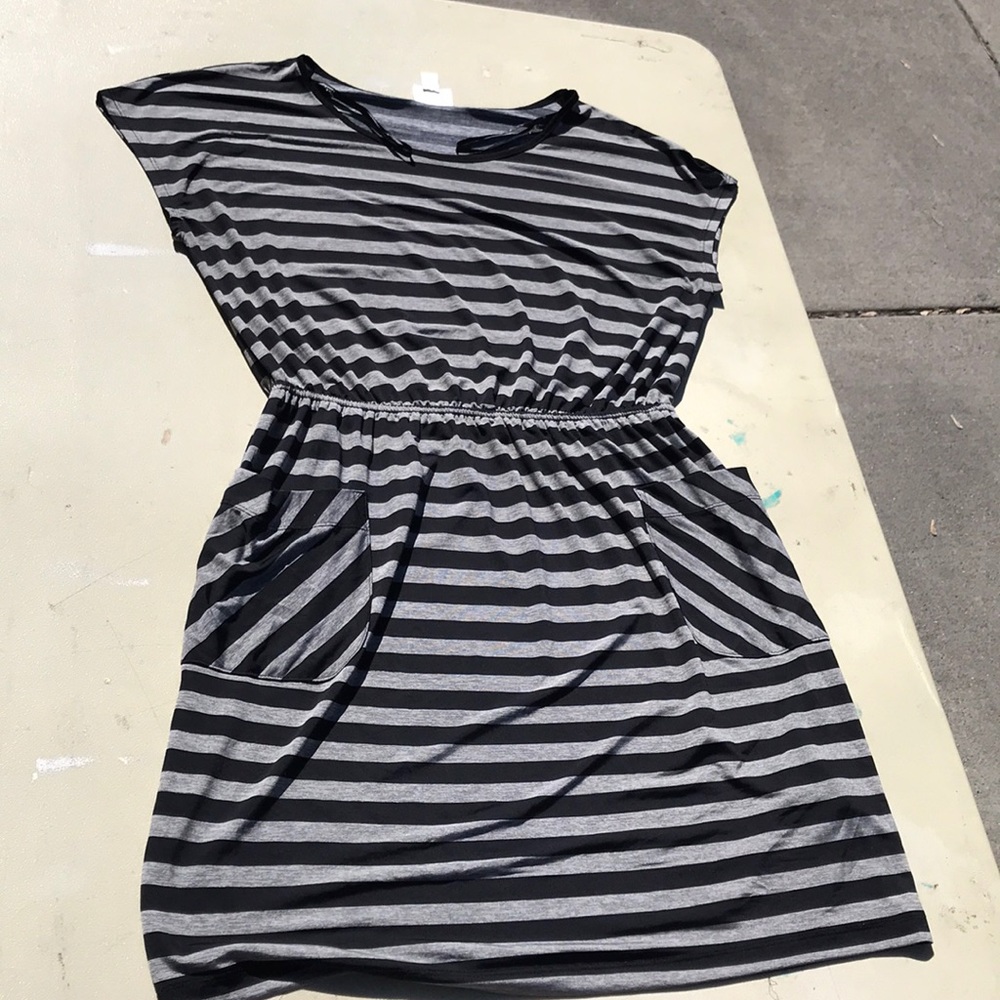 Black and gray striped dress.